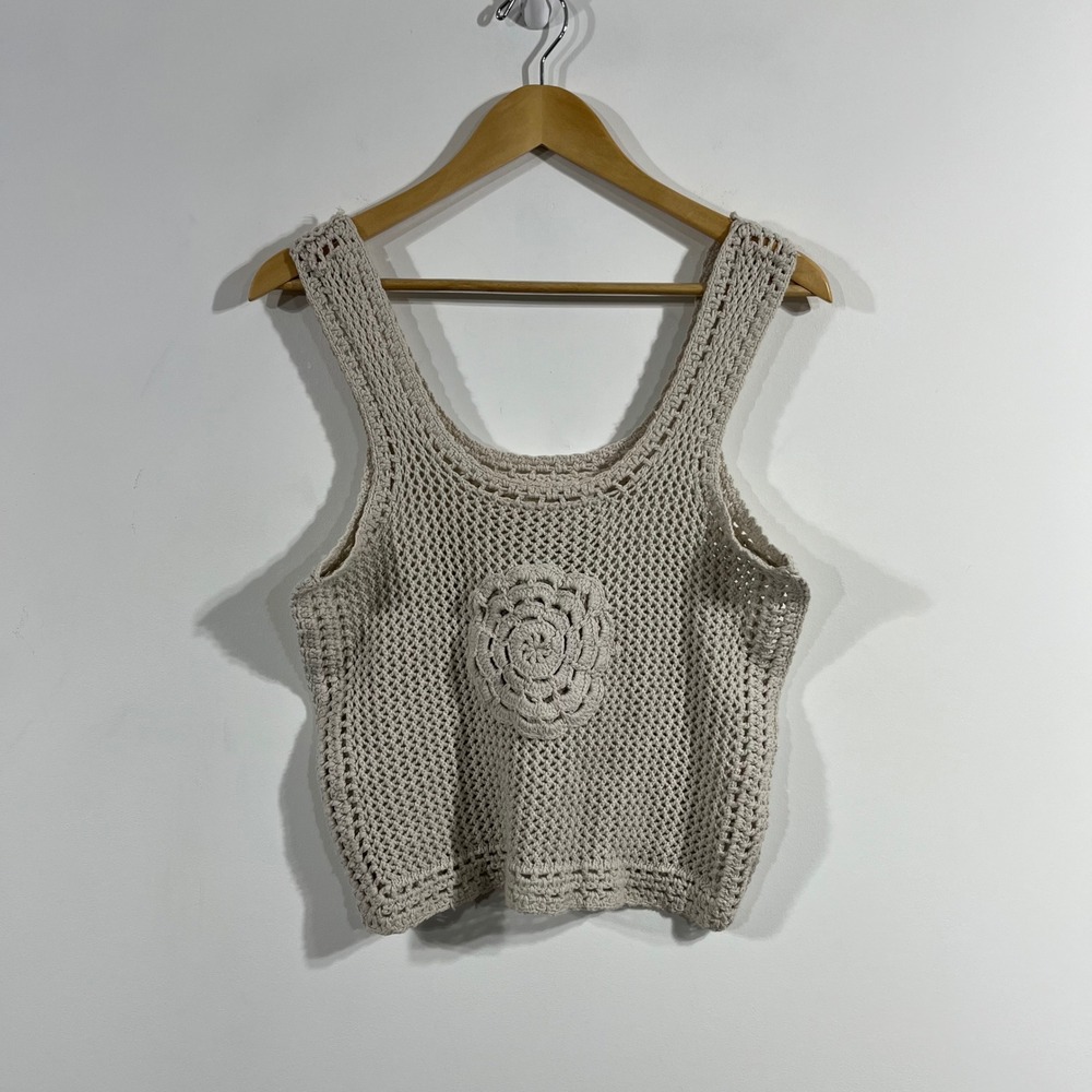 Womens Boho Coastal Fisherman Crochet Floral Tank Top Womens Medium Hippie‎ 90s